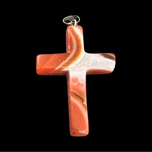 Stone Cross Pendant Reddish Brown White